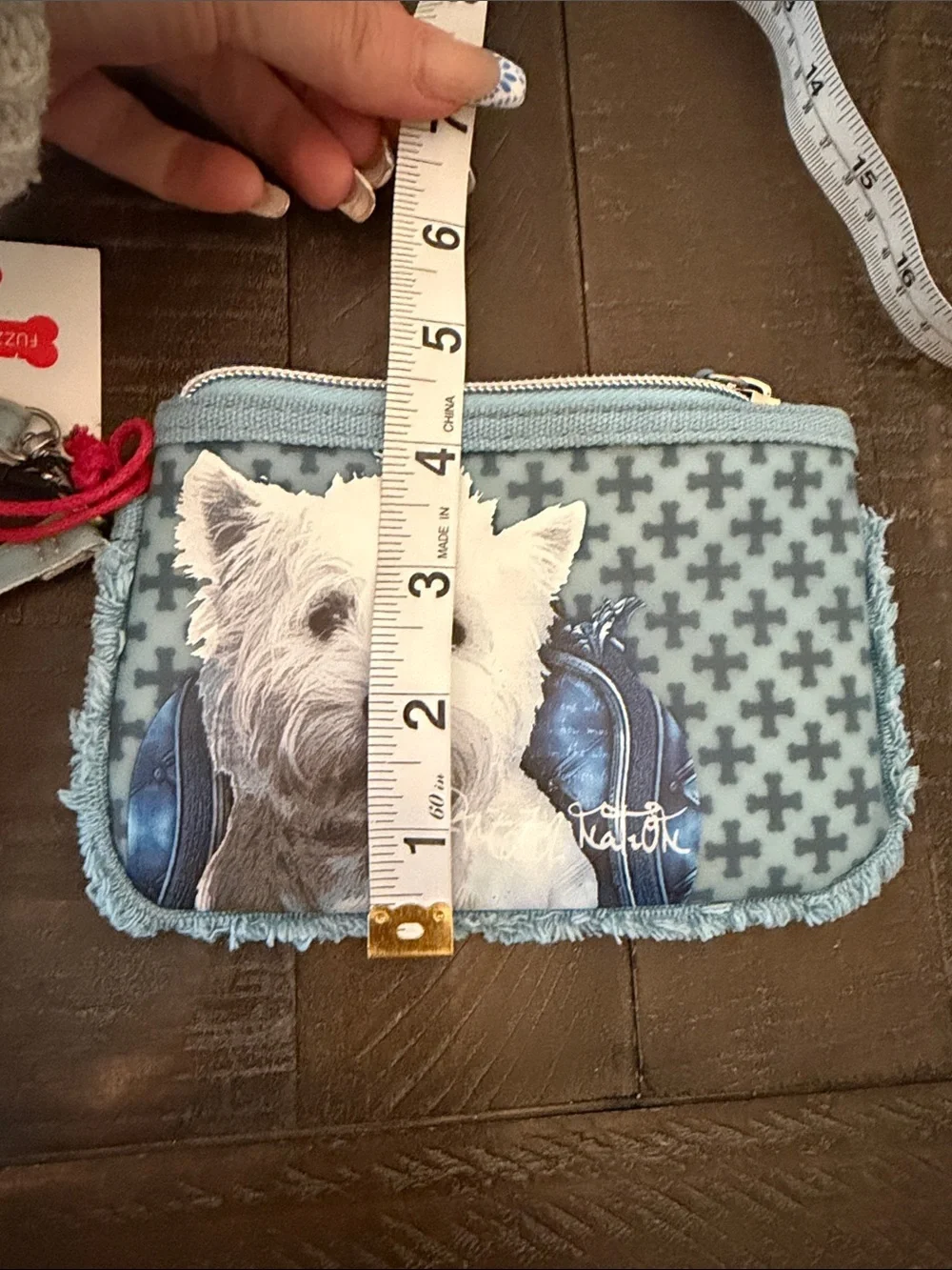 Westie Dog Blue Wristlet Clutch with Removable Strap